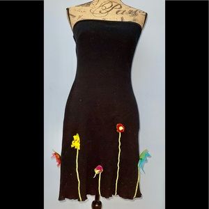 2 pieces tight fitting Strapless dress black &  jacket floral beautiful vintage